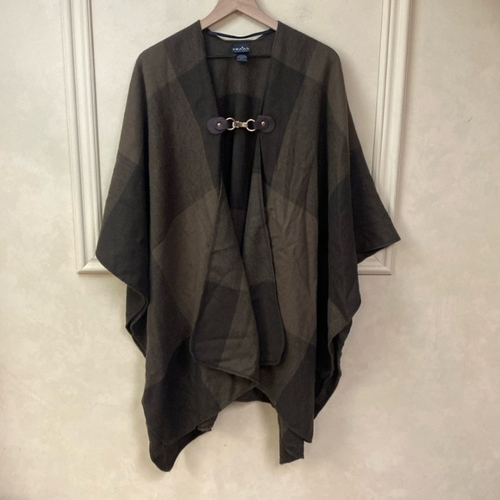 V. Fraas Brown Plaid Cape Shawl